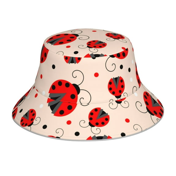 Kll Red Ladybug Bucket Hat For Women Men Packable Travel Beach Sun Hat Outdoor Rave Accessories Reflective Fisherman Cap
