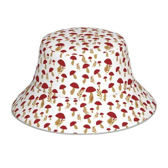 Kll Red Mushroom Bucket Hat for Women Men Packable Travel Beach Sun Hat Outdoor Rave Accessories Reflective Fisherman Cap
