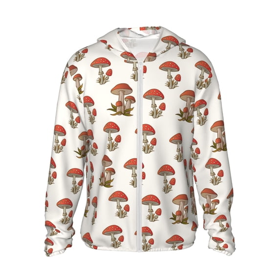 Kll Red Mushrooms Print Men'S Women’s Upf 50+ Sun Protection Outdoor Hoodie Jacket Long Sleeve Fishing Hiking Performance Shirt- Large