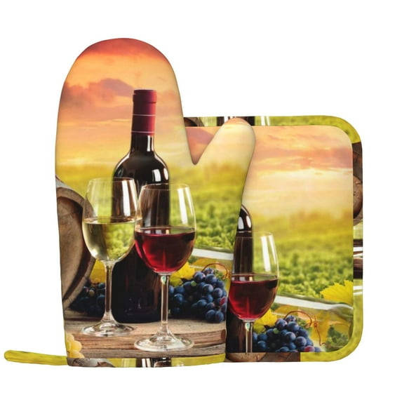 Kll Red Wine Glasses Oven Gloves And Pot Holders Grill Gloves - Oven Gloves And Pot Holders, Non-Slip Cooking Gloves With Recycled Pads