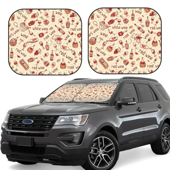 Kll Red Wine Windshield Sun Shade 2-Piece Foldable Car Front Window Sunshade For Most Sedans Suv Truck- Small
