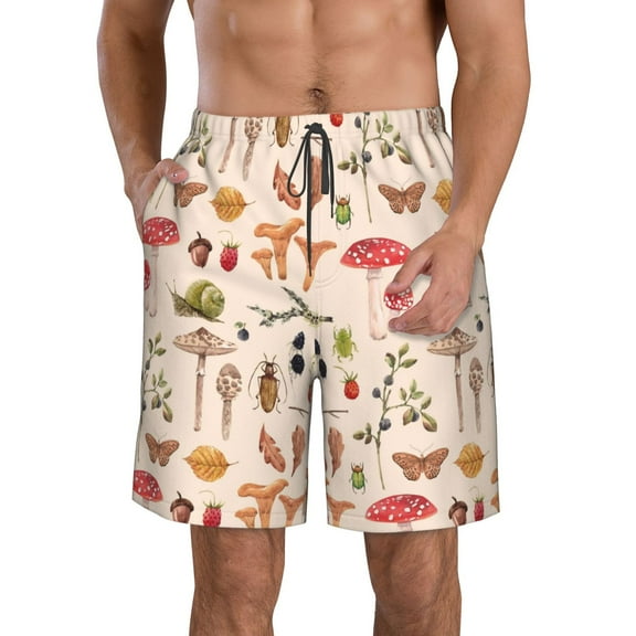 Kll Retro Autum Mushrooms Men'S Casual Summer Beach Shorts Hawaiian Shorts With Pockets-Xx-Large