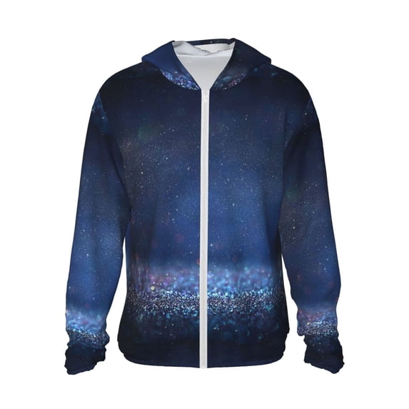 Kll Retro Blue Glitter Print Men'S Women’s Upf 50+ Sun Protection Outdoor Hoodie Jacket Long Sleeve Fishing Hiking Performance Shirt- Medium