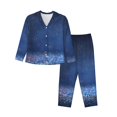 thumbnail image 1 of Kll Retro Blue Glitter Print Women'S Long Sleeve Pajamas With Pants Sleepwear Loungewear 2 Set-Large, 1 of 9