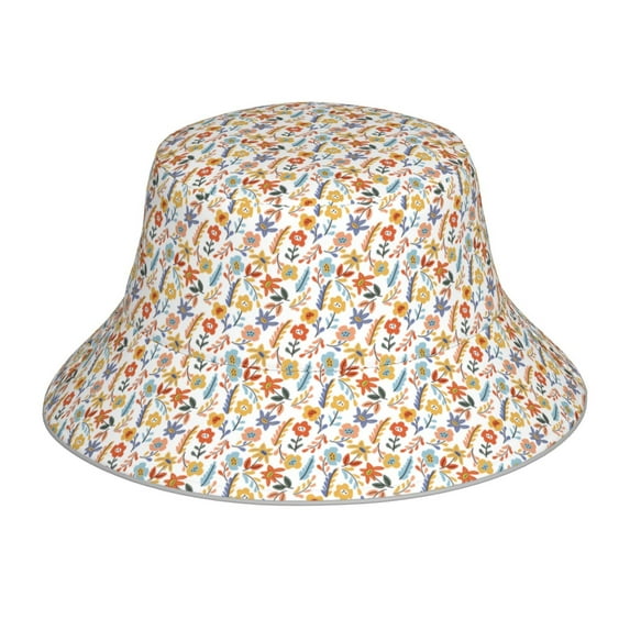 Kll Retro Floral Bucket Hat for Women Men Packable Travel Beach Sun Hat Outdoor Rave Accessories Reflective Fisherman Cap