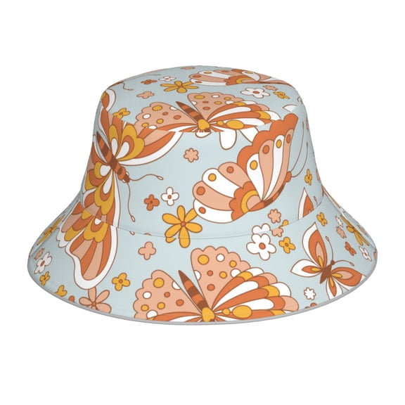 Kll Retro Floral Butterfly Bucket Hat For Women Men Packable Travel Beach Sun Hat Outdoor Rave Accessories Reflective Fisherman Cap