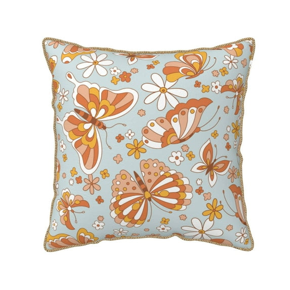 Kll Retro Floral Butterfly Decorative Throw Pillow Covers Velvet Soft For Couch Sofa Bedroom Living Room Outdoor -20"X20"