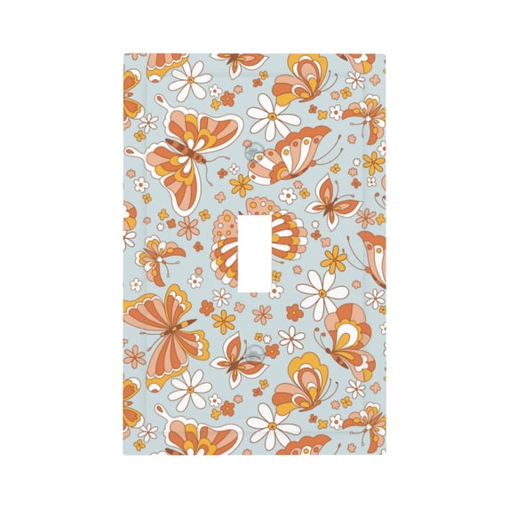 Kll Retro Floral Butterfly Wall Plate,Gloss Finish,Standard Size 1 - 5" X 3", Polycarbonate Thermoplastic,Electric Receptacle Plug Covers