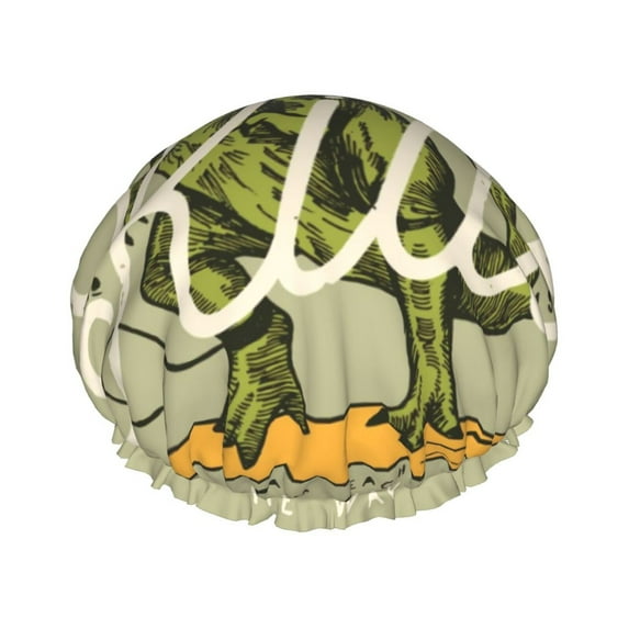 Kll Ride The Wave Dinosaur Surfer In Sunglasses Vintage Surfing Pattern Shower Cap & Bath Cap,Reversible Oversized Waterproof Shower Caps For All Hair Lengths,Elastic Reusable Bathing Hair Cap