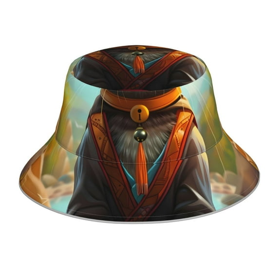 Kll Riverside Meditating Cat Bucket Hat for Women Men Packable Travel Beach Sun Hat Outdoor Rave Accessories Reflective Fisherman Cap