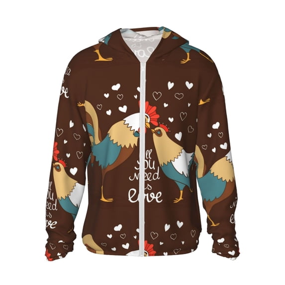 Kll Rooster And Chicken Print Men'S Women’s Upf 50+ Sun Protection Outdoor Hoodie Jacket Long Sleeve Fishing Hiking Performance Shirt- Xx-Large