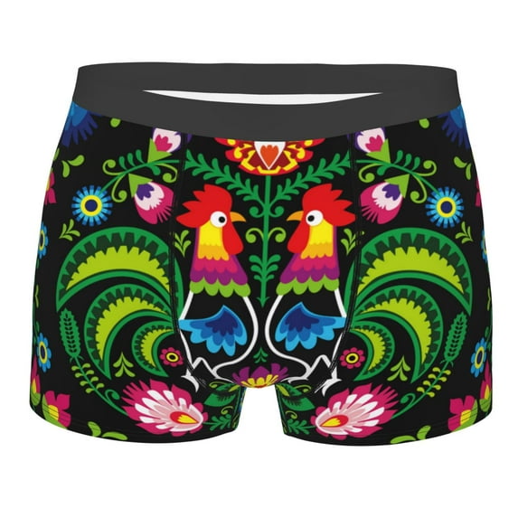 Kll Roosters And Flowers Men'S Cotton Boxer Briefs Underwear-X-Large