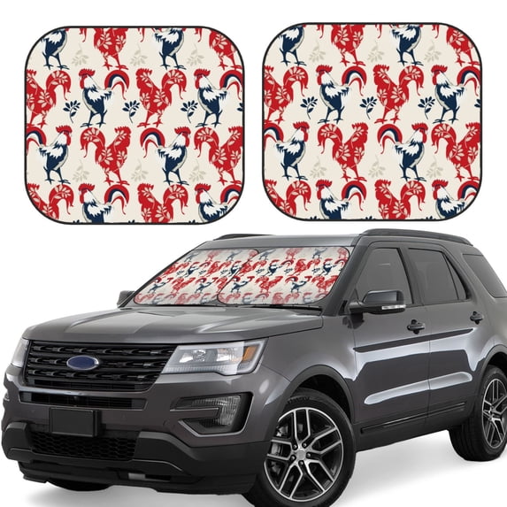 Kll Roosters Windshield Sun Shade 2-Piece Foldable Car Front Window Sunshade For Most Sedans Suv Truck- Small