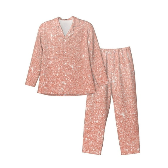 Kll Rose Gold Glitter Sleepwear Mens Flannel Pajamas,Long Cotton Pj Set
