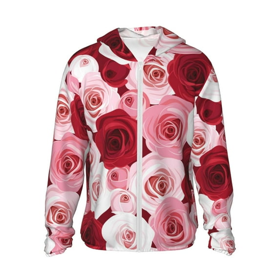 Kll Rose Print Men'S Women’s Upf 50+ Sun Protection Outdoor Hoodie Jacket Long Sleeve Fishing Hiking Performance Shirt- Small