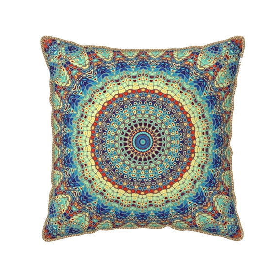 Kll Round Mandala1 Decorative Throw Pillow Covers Velvet Soft For Couch Sofa Bedroom Living Room Outdoor -18"X18"