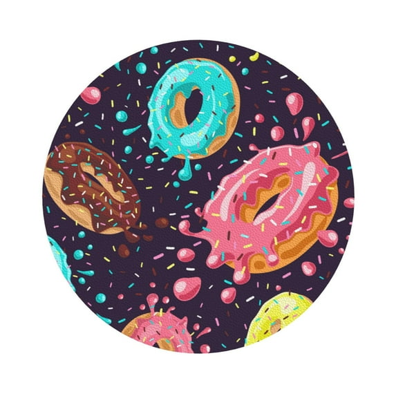 Kll Round Shape Drink Coasters Set Of 4,Pu Leather Absorbent Coasters Set Decorative Coffee Cup Coasters Housewarming Gift For Home Decor-Donuts1