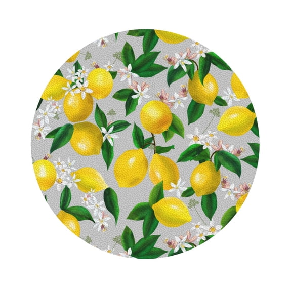 Kll Round Shape Drink Coasters Set Of 4,Pu Leather Absorbent Coasters Set Decorative Coffee Cup Coasters Housewarming Gift For Home Decor-Lemon1