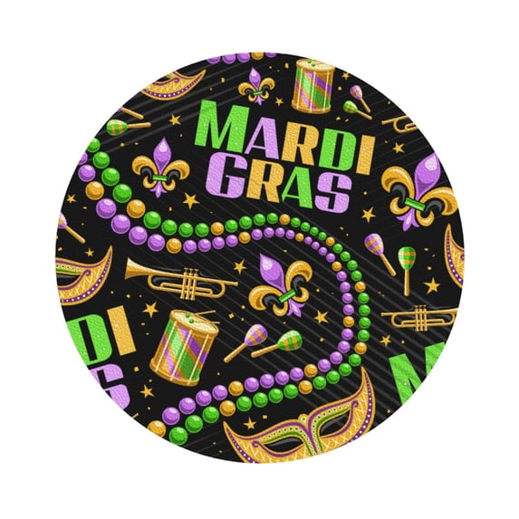 Kll Round Shape Drink Coasters Set Of 4,Pu Leather Absorbent Coasters Set Decorative Coffee Cup Coasters Housewarming Gift For Home Decor-Mardi Gras3