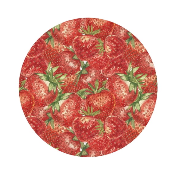 Kll Round Shape Drink Coasters Set Of 4,Pu Leather Absorbent Coasters Set Decorative Coffee Cup Coasters Housewarming Gift For Home Decor-Strawberry