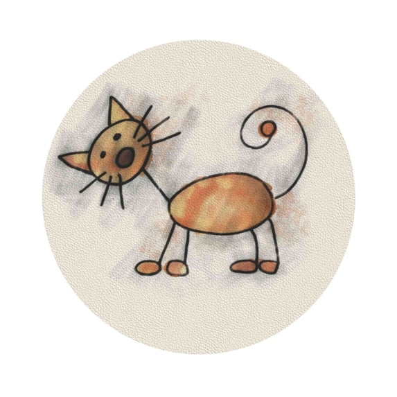 Kll Round Shape Drink Coasters Set Of 4,Pu Leather Absorbent Coasters Set Decorative Coffee Cup Coasters Housewarming Gift For Home Decor-Brown Cat Cartoon