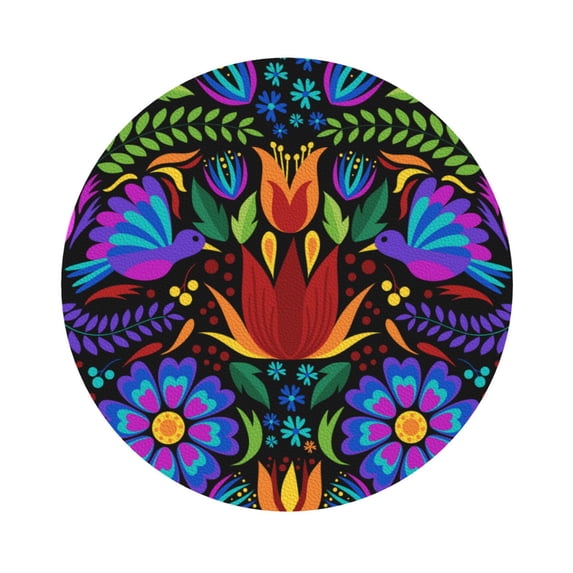 Kll Round Shape Drink Coasters Set Of 4,Pu Leather Absorbent Coasters Set Decorative Coffee Cup Coasters Housewarming Gift For Home Decor-Colorful Floral