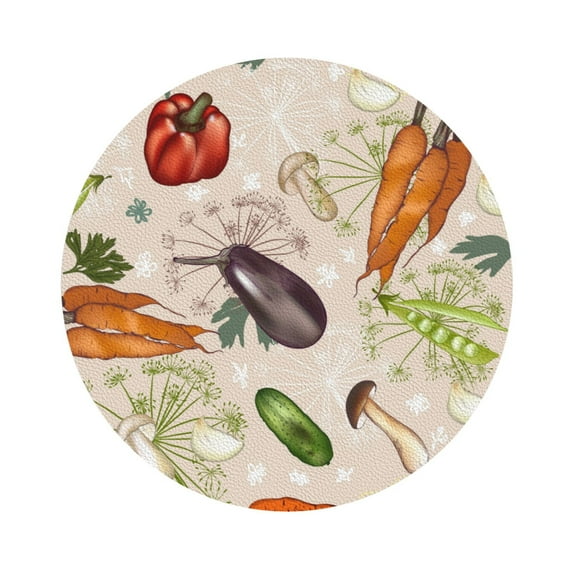 Kll Round Shape Drink Coasters Set Of 4,Pu Leather Absorbent Coasters Set Decorative Coffee Cup Coasters Housewarming Gift For Home Decor-Cute Vegetables
