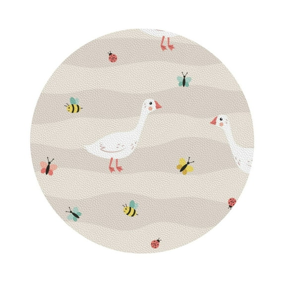 Kll Round Shape Drink Coasters Set Of 4,Pu Leather Absorbent Coasters Set Decorative Coffee Cup Coasters Housewarming Gift For Home Decor-Funny Goose1