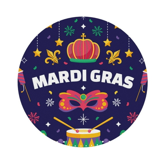 Kll Round Shape Drink Coasters Set Of 4,Pu Leather Absorbent Coasters Set Decorative Coffee Cup Coasters Housewarming Gift For Home Decor-Happy Mardi Gras