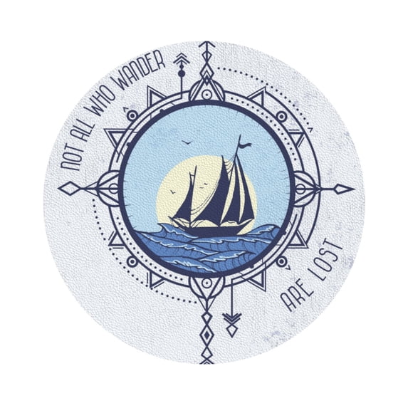 Kll Round Shape Drink Coasters Set Of 4,Pu Leather Absorbent Coasters Set Decorative Coffee Cup Coasters Housewarming Gift For Home Decor-Not All Who Wander Are Lost2