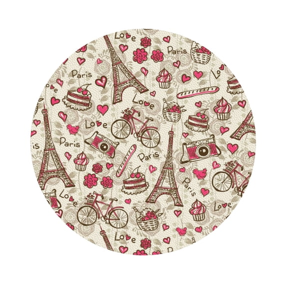 Kll Round Shape Drink Coasters Set Of 4,Pu Leather Absorbent Coasters Set Decorative Coffee Cup Coasters Housewarming Gift For Home Decor-Paris Vintage
