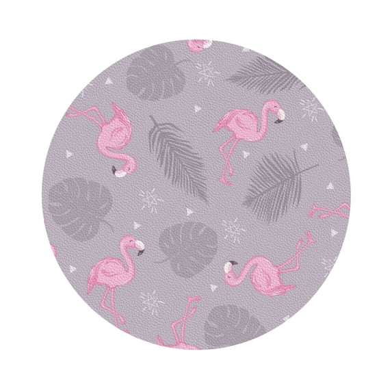 Kll Round Shape Drink Coasters Set Of 4,Pu Leather Absorbent Coasters Set Decorative Coffee Cup Coasters Housewarming Gift For Home Decor-Pink Flamingo (2)