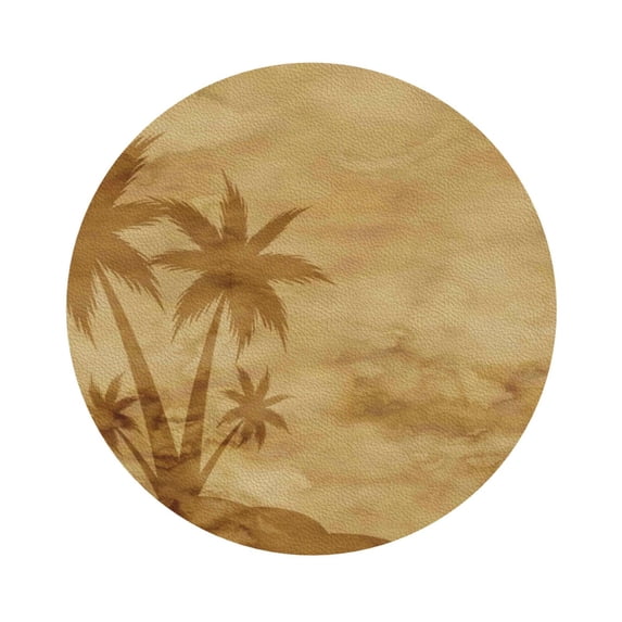 Kll Round Shape Drink Coasters Set Of 4,Pu Leather Absorbent Coasters Set Decorative Coffee Cup Coasters Housewarming Gift For Home Decor-Retro Palm Tree
