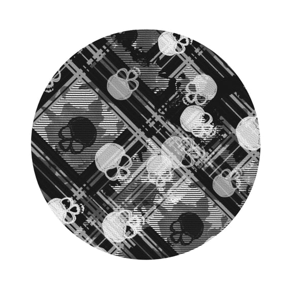 Kll Round Shape Drink Coasters Set Of 4,Pu Leather Absorbent Coasters Set Decorative Coffee Cup Coasters Housewarming Gift For Home Decor-Seamless Pattern With Skulls