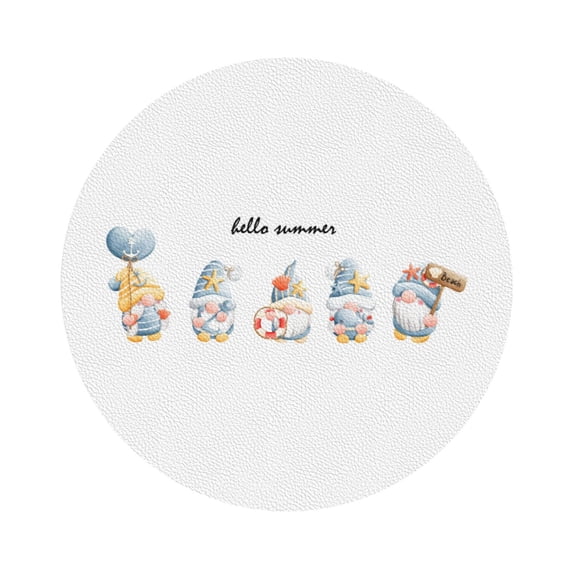 Kll Round Shape Drink Coasters Set Of 4,Pu Leather Absorbent Coasters Set Decorative Coffee Cup Coasters Housewarming Gift For Home Decor-Summer Gnome