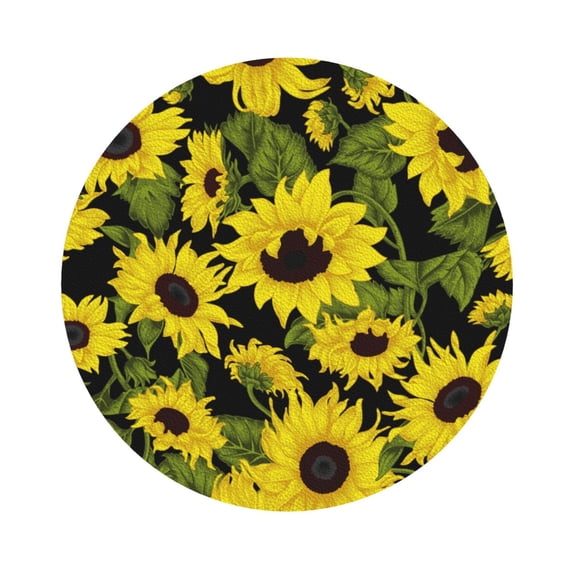 Kll Round Shape Drink Coasters Set Of 4,Pu Leather Absorbent Coasters Set Decorative Coffee Cup Coasters Housewarming Gift For Home Decor-Sunflowers In Vintage