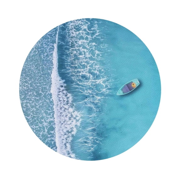 Kll Round Shape Drink Coasters Set Of 4,Pu Leather Absorbent Coasters Set Decorative Coffee Cup Coasters Housewarming Gift For Home Decor-Waves And Boats On The Beach