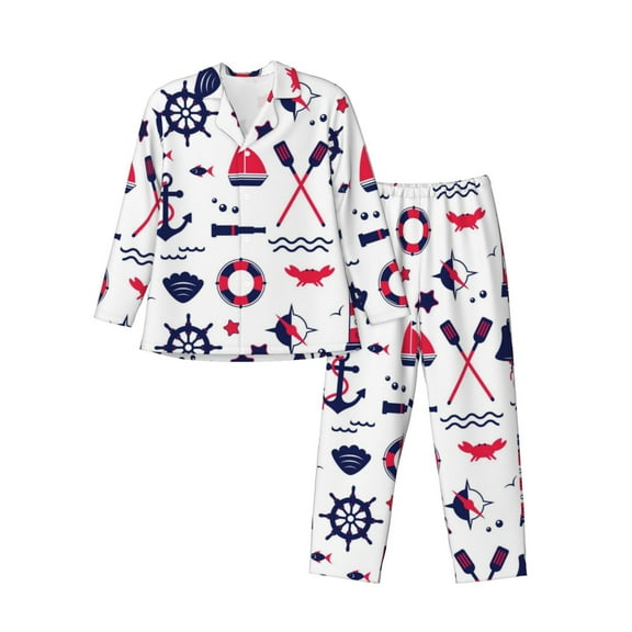 Kll Sailing Marine Travel Sleepwear Mens Flannel Pajamas,Long Cotton Pj Set