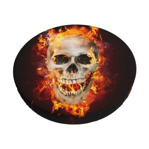 Kll Satanic Skull In Flames In The Darkness Round Bar Chair Cushion Cover 13 Inch,Bar Stool Protector With Elastic, Soft Washable