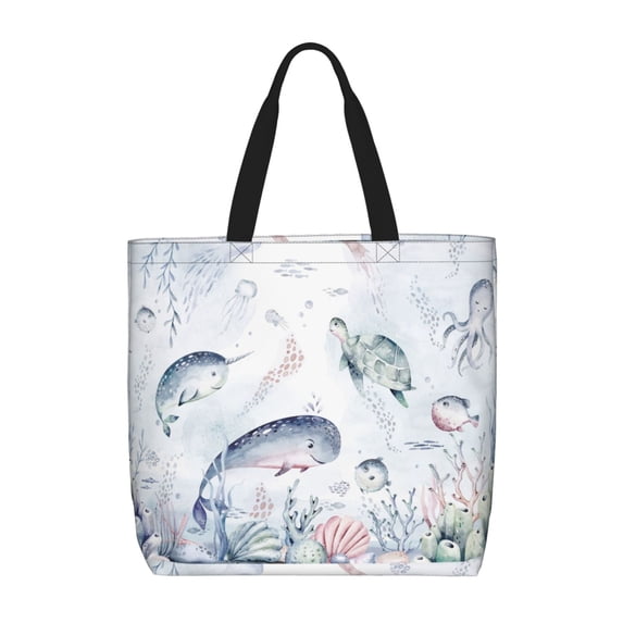 Kll Sea Animals Pattern Aesthetic Tote Bag For Women Beach Bag Shopping Bags Shoulder Bag Reusable Grocery Bags