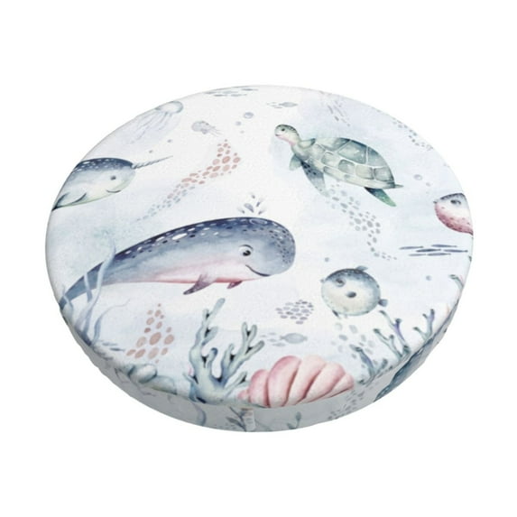 Kll Sea Animals Round Bar Chair Cushion Cover 12 Inch,Bar Stool Protector With Elastic, Soft Washable