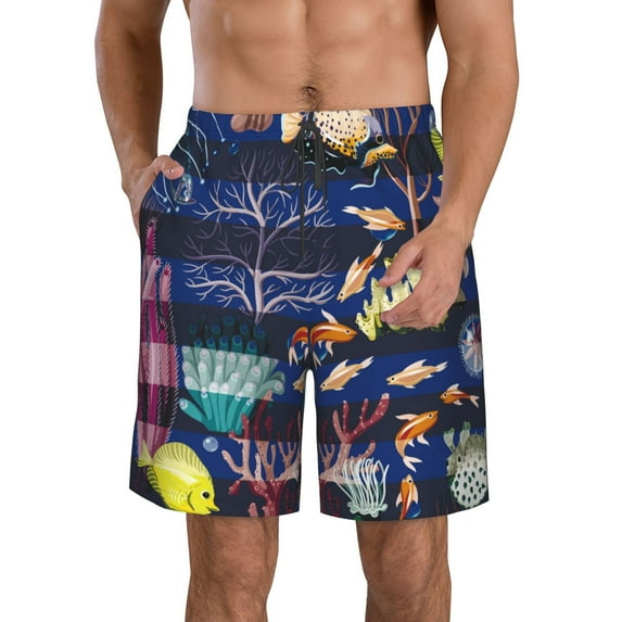 Kll Sea Inhabitans And Herb Men'S Casual Summer Beach Shorts Hawaiian Shorts With Pockets-Xx-Large