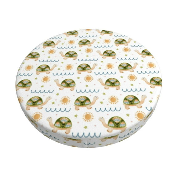 Kll Sea Turtle Basking In The Sun Round Bar Chair Cushion Cover 14 Inch,Bar Stool Protector With Elastic, Soft Washable