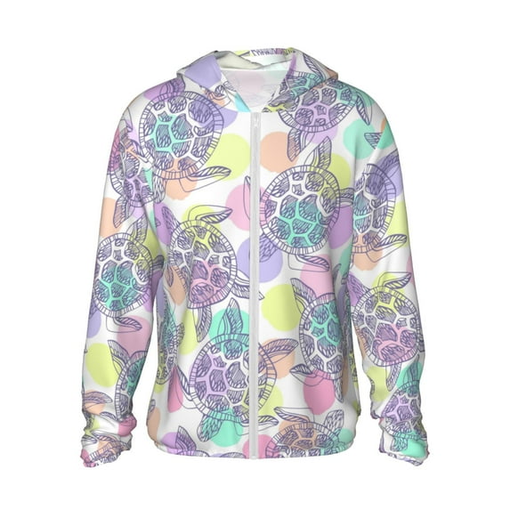 Kll Sea Turtles Print Men'S Women’s Upf 50+ Sun Protection Outdoor Hoodie Jacket Long Sleeve Fishing Hiking Performance Shirt- Large