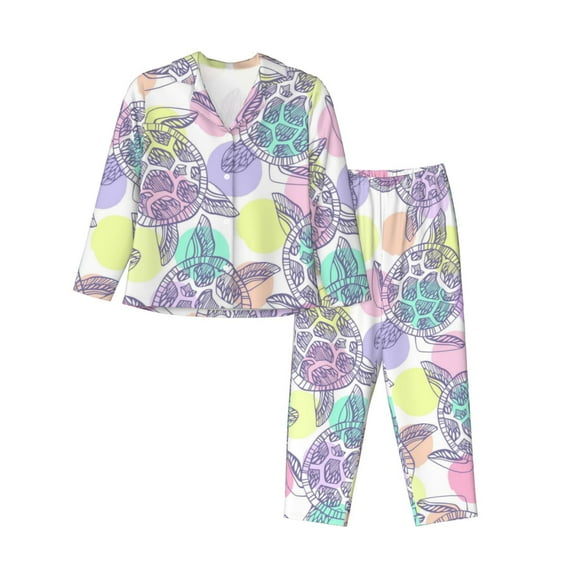 Kll Sea Turtles Print Women'S Long Sleeve Pajamas With Pants Sleepwear Loungewear 2 Set-Xx-Large