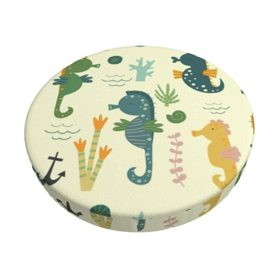 Kll Seahorse Round Bar Chair Cushion Cover 12 Inch,Bar Stool Protector With Elastic, Soft Washable