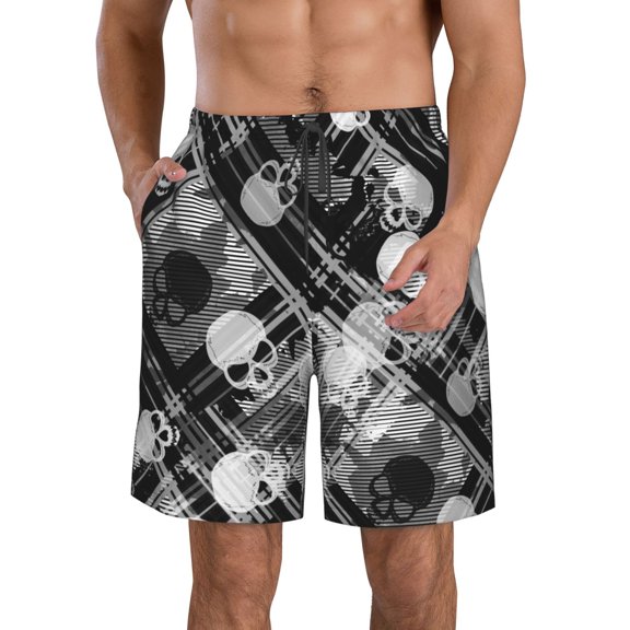 Kll Seamless Pattern With Skulls Men'S Casual Summer Beach Shorts Hawaiian Shorts With Pockets-Small