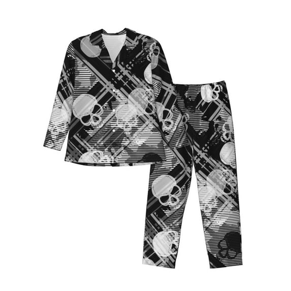 Kll Seamless Pattern With Skulls Sleepwear Mens Flannel Pajamas,Long Cotton Pj Set