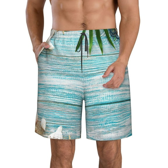 Kll Seashells On Sand Men'S Casual Summer Beach Shorts Hawaiian Shorts With Pockets-Small