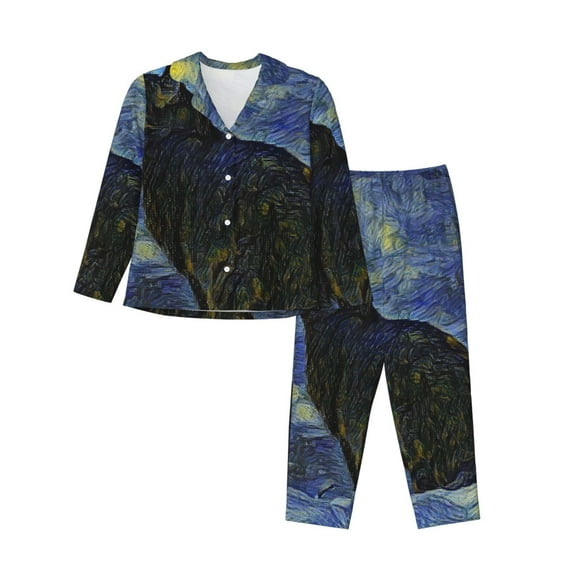 Kll Shambhala Cat Print Women'S Long Sleeve Pajamas With Pants Sleepwear Loungewear 2 Set-Small